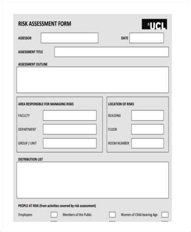 Free Risk Assessment Form Samples In Pdf Excel Ms Word 1350 The Best