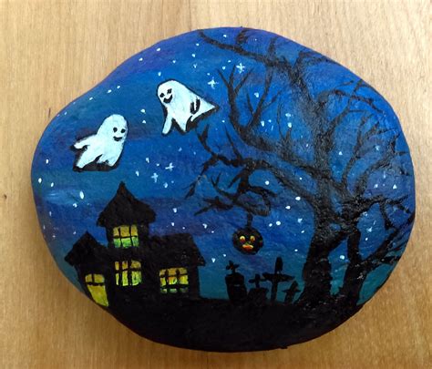 Original Hand Painted Rock Halloween Ghost Trick Or Treating Fall