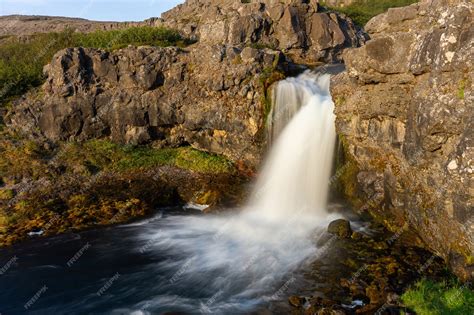 Premium Photo Iceland Waterfall Closeup View Of The Gods Cliff With