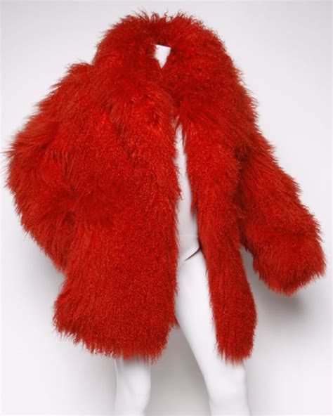 Vintage Shaggy Red Dyed Tibetan Mongolian Lamb Fur Coat Jacket