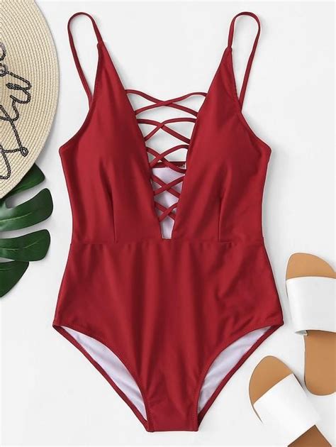 Criss Cross Plunging One Piece Swimsuit Plunging One Piece Swimsuit Plus Size Swimsuits One