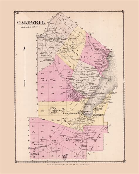 Caldwell New York 1876 Old Town Map Reprint Lake George Warren