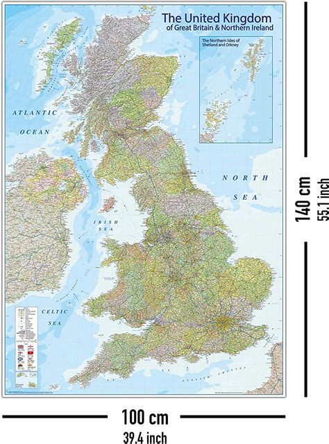 120 X 100 Cms Large British Isles Uk Political Wall Map Poster