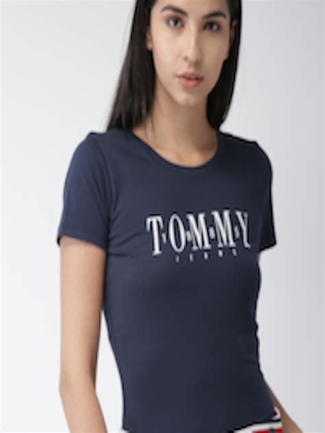 Buy Tommy Hilfiger Women Navy Blue Slim Fit Printed Round Neck T Shirt Tshirts For Women