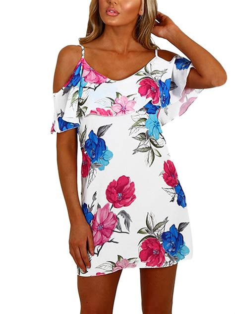 Yoins Summer Dresses For Women Cold Shoulder Casual Mini Dresses Floral