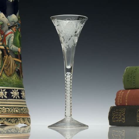 Engraved 18th Century Georgian Opaque Twist Champagne Glass C1760