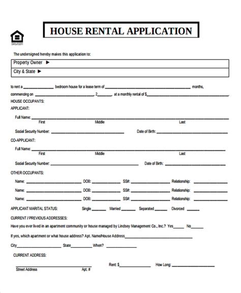 Home Rental Application Form Template Gambaran