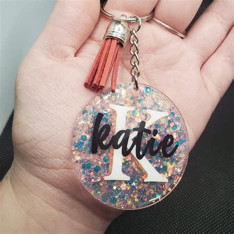 Personalized Glitter Acrylic Keychains Etsy