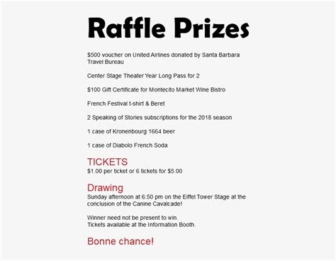 Raffle Prizes 500 Voucher On United Airlines Donated Santa Barbara