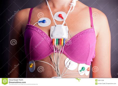 Woman Wearing A Holter Heart Monitor Stock Photo Image