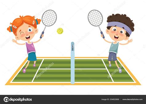 8,4 x 8,4 cm con niveladores de 9 cm diámetro. Vector Ilustración Niño Jugando Tenis — Vector de stock ...