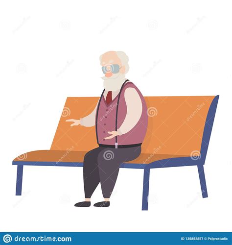 Grandfather Sitting On Bench Cartoon Characters Set On White Background ...