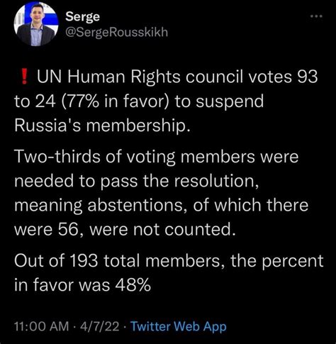Serge Y Sergerousskikh Un Human Rights Council Votes 93 To 24 77 In