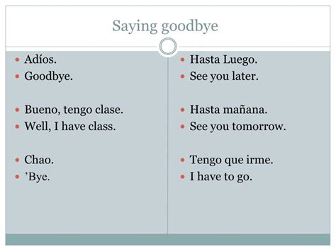 Ppt Saying Hello And Goodbye In Spanish Powerpoint Presentation Free