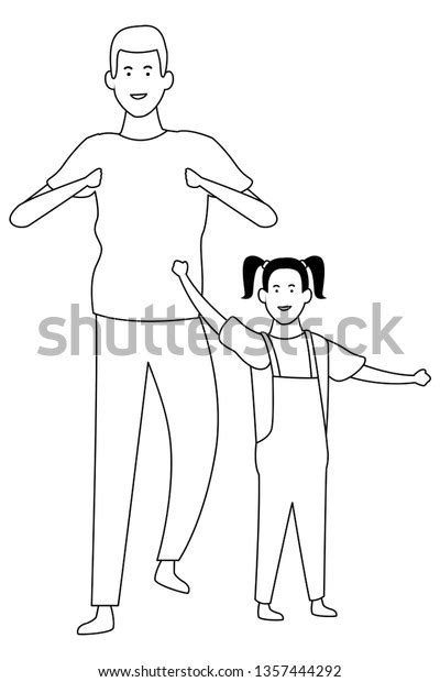 Single Father Daughter Cartoon Black White Stock Vector Royalty Free 1357444292 Shutterstock