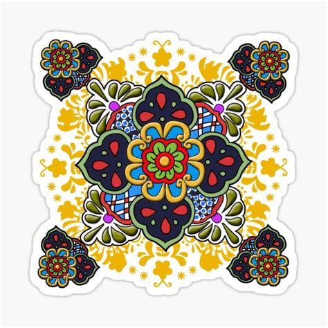 Mexican Talavera Flower Sticker By Madcocreative Redbubble