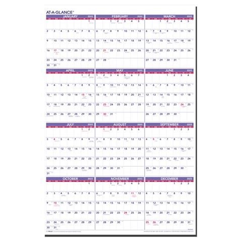 2022 At A Glance Pm12 28 Yearly Wall Calendar 24 X 36