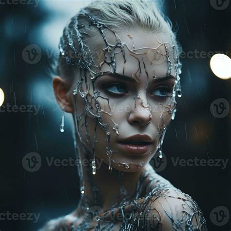 A Beautiful Woman With Water Dripping Down Her Face Generative Ai