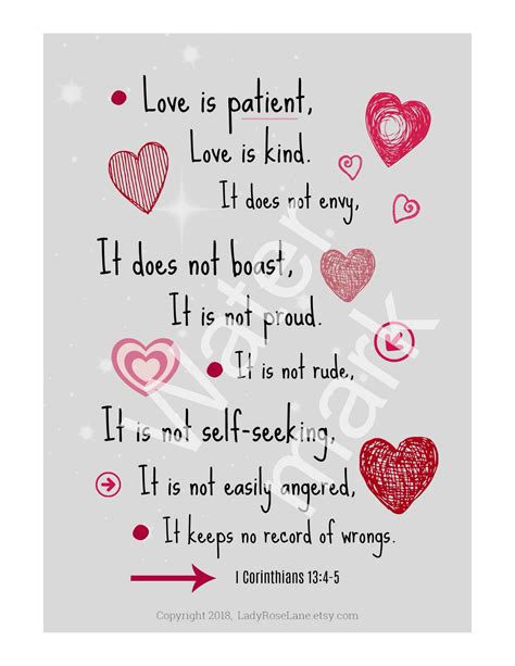 Love Is Patient I Corinthians 13 Digital Art Wall Art Love Bible