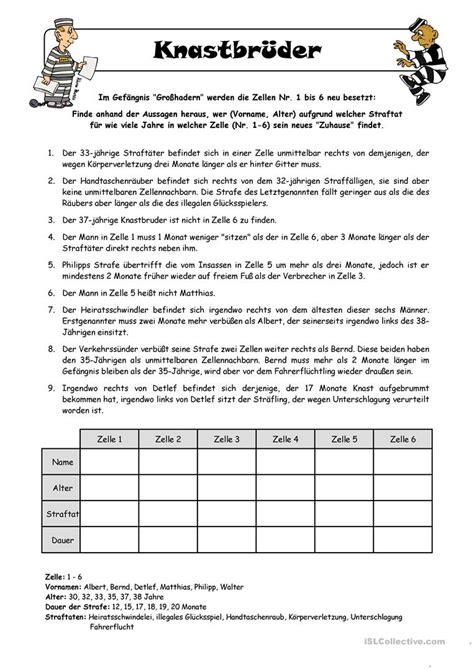 Sie zeigt auf einer seite 4 kalenderwochen* an. Logical _ Knastbrüder Arbeitsblatt - Kostenlose DAF ...