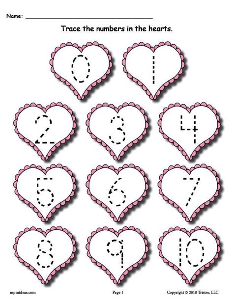 Free Printable Valentines Day Number Tracing Worksheets 0 20