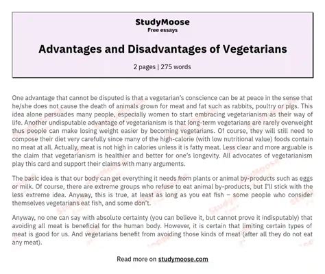 Advantages And Disadvantages Of Vegetarians Free Essay Example