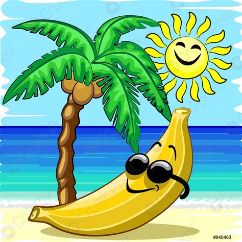 Banana Chill Happy Summer Cartoon Character Vector Illustration Stock