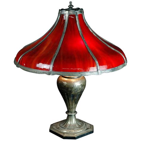 Antique Arts And Crafts Pairpoint Red Slag Glass Bent Panel Table Lamp Circa 1920 At 1stdibs