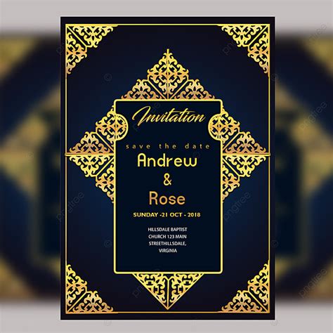 Wedding Invitation Card Design Template With Gold Floral