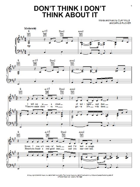 Dont Think I Dont Think About It Sheet Music Darius Rucker Piano