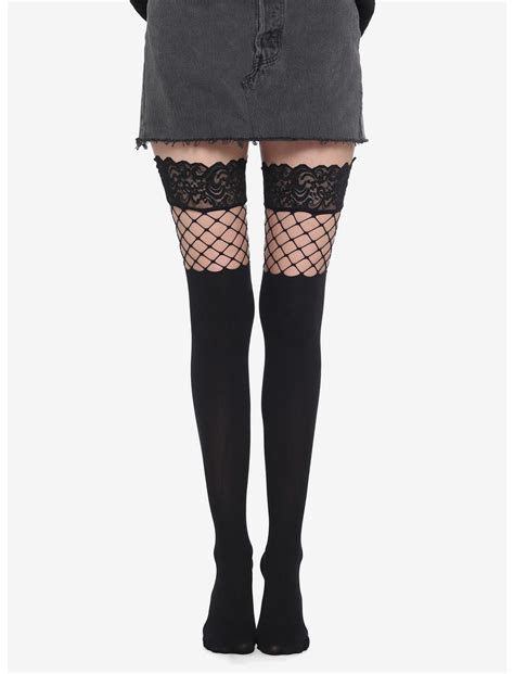 Black Lace Fishnet Thigh Highs Hot Topic