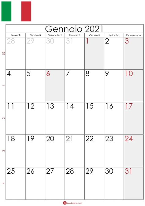 Calendario Gennaio 2021 Da Stampare Gratuitamente 🇮🇹 Calendarena