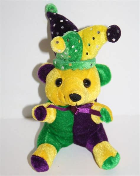 Bbd Mardi Gras Jester Hat Teddy Bear Green Purple Plush Stuffed Soft