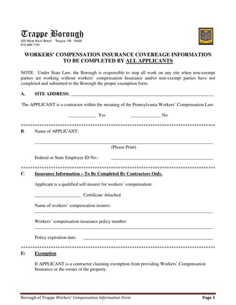 Trappe Borough Pennsylvania Workers Compensation Insurance Form Fill