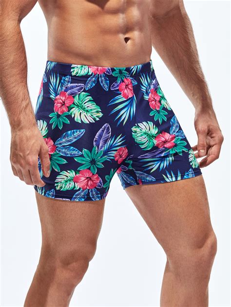 Men Random Tropical Print Swim Trunks