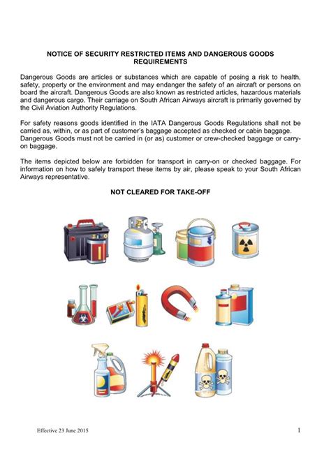 Notice Of Security Restricted Items And Dangerous Goods Requirements