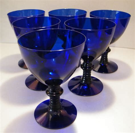 Set Of 6 Bristol Blue Glass Goblets 2 Circa 1920 581838 Uk