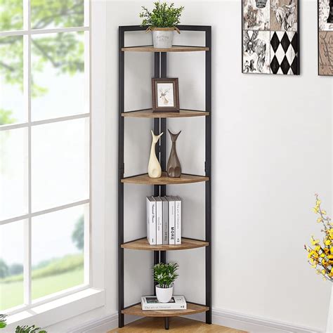 Buy Fatorri Industrial Corner Bookshelf 5 Tier Tall Corner Bookcase