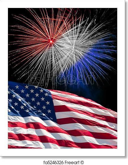 Free Art Print Of The American Flag And Fireworks Blue Fireworks