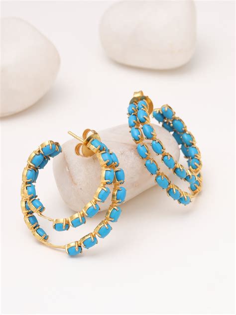 Turquoise Earring Hoops In Gold Statement Gemstone Hoop Earrings For