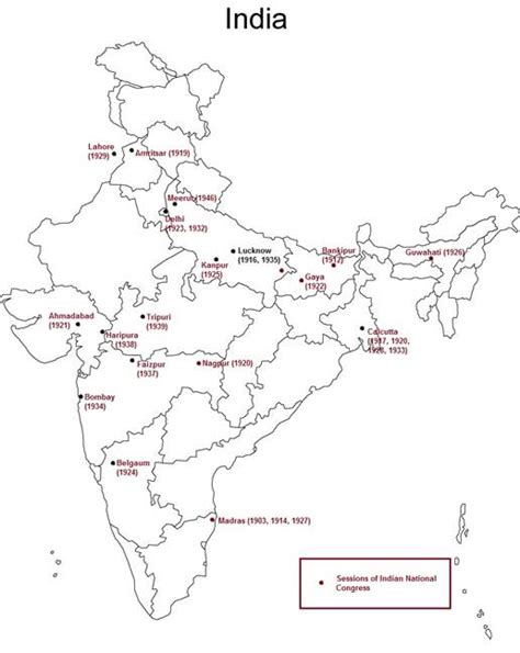 On An Outline Political Map Of India Mark The Centres Where Sessions