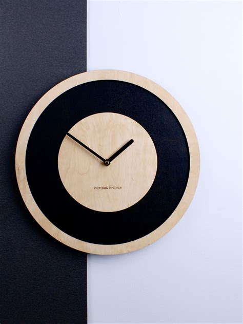 Minimalist Round Wall Clock Modern Wood Silent Custom Kitchen Etsy In