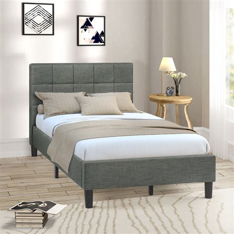 Check spelling or type a new query. Gray Twin Bed Frame for Kids Adults, Modern Upholstered ...