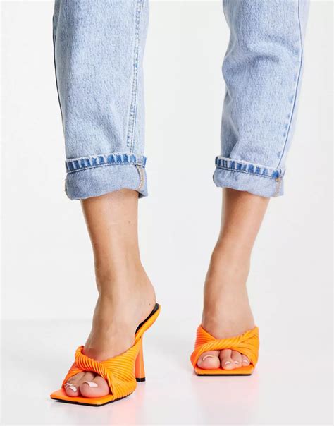 Public Desire Wide Fit Punch Heeled Mules With Twist Strap In Neon