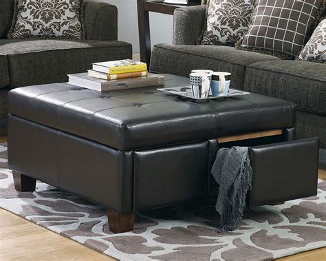Glass coffee tables are quite casual and wooden tables are even more common. Black Leather Ottoman Coffee Table | Coffee Table Design Ideas