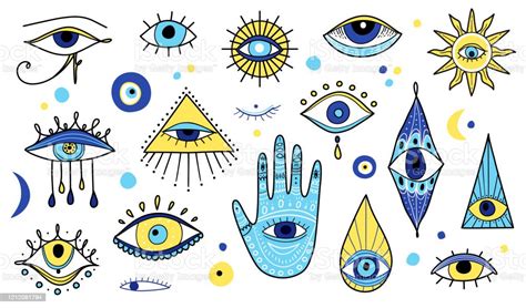 Evil Eyes Icon Set Various Talismans In Hand Drawn Style Stock