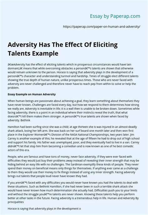 Adversity Has The Effect Of Eliciting Talents Example Free Essay Example