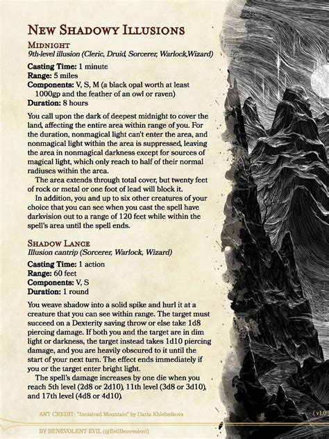 New Spells Shadowy Illusions — Dnd Unleashed A Homebrew Expansion For