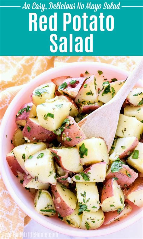 While the potatoes are cooking, mix together the remaining ingredients to make the dressing. Red Potato Salad with Garlic Herb Dressing | Hello Little Home