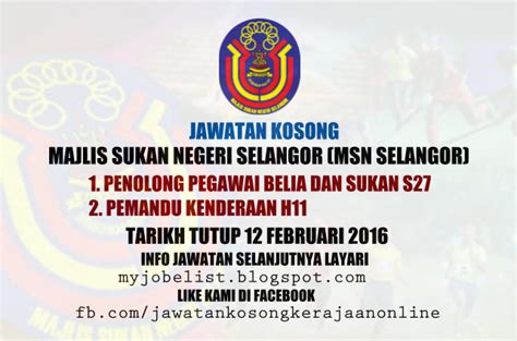 Masuk la sini, banyak kerja kosong dalam ni kami paparkan. Jawatan Kosong di Majlis Sukan Negeri Selangor (MSN ...